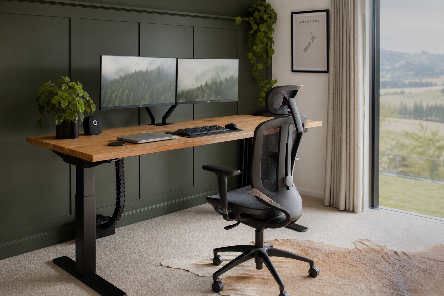Greenaecleanio ergonomic desk setup with adjustable standing desk